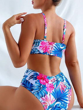Swim Lushoire Conjunto de bikini com estampa tropical de verão e acabamento em babados