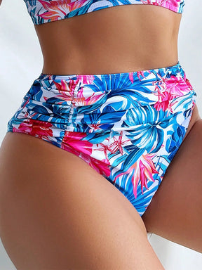 Swim Lushoire Conjunto de bikini com estampa tropical de verão e acabamento em babados