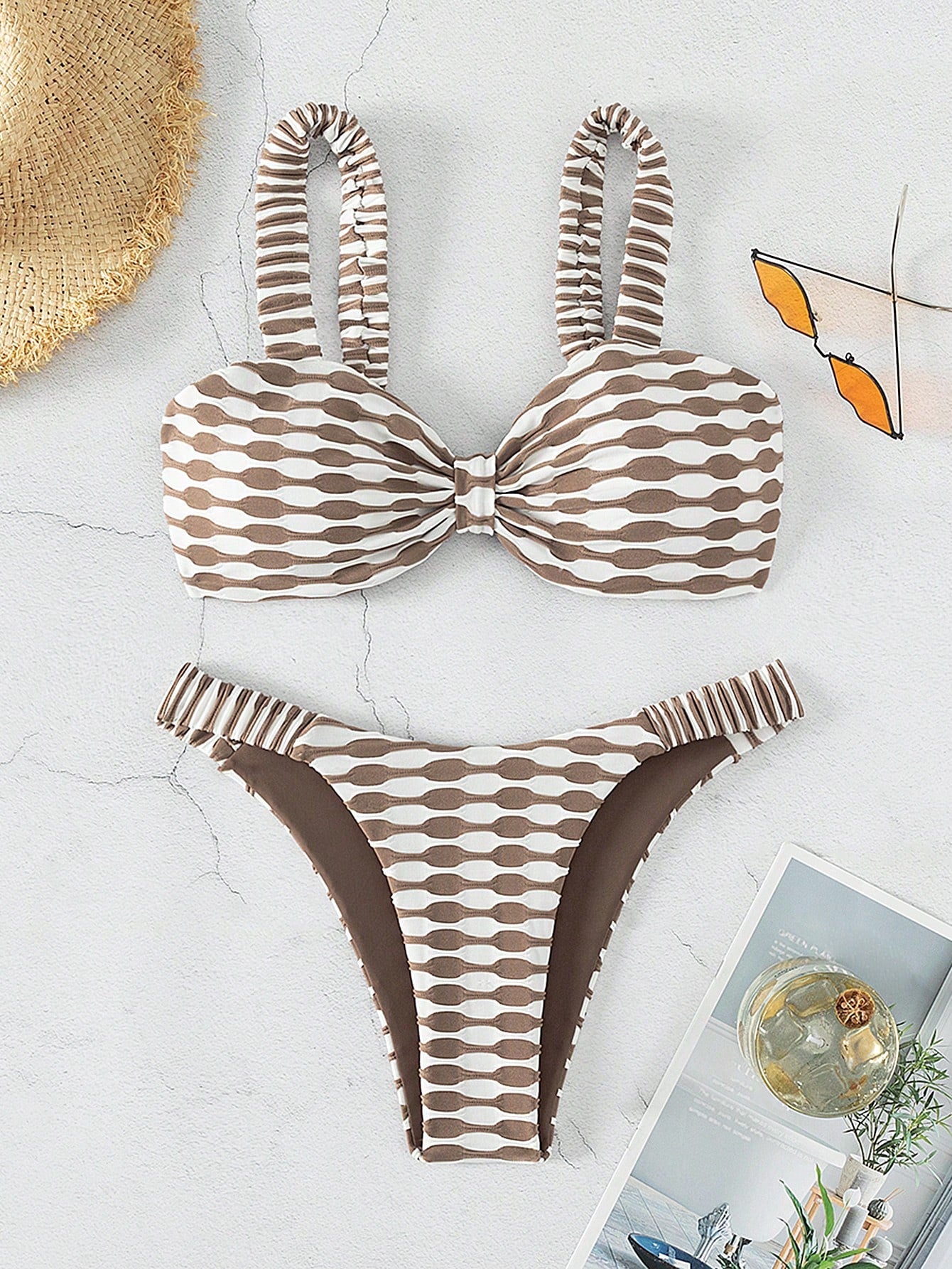 SHEIN Swim Conjunto de Bikini com Estampa de Praia de Verão e Amarrado na Frente