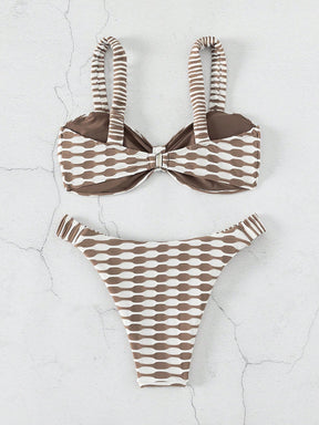 SHEIN Swim Conjunto de Bikini com Estampa de Praia de Verão e Amarrado na Frente