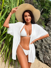 Swim Vcay Frente Aberta Crochê Inserir Manga De Asa De Morcego Sólido Quimono Sem Quimono