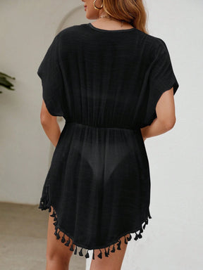 SHEIN Swim Guarnição De Borla Cintura Com Cordão Manga De Asa De Morcego Quimono