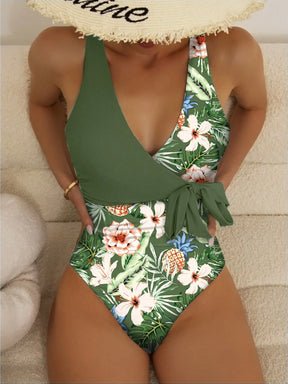 SHEIN Swim Maiô de Peça Única com Alça Destacável, Estampa Aleatória de Verão