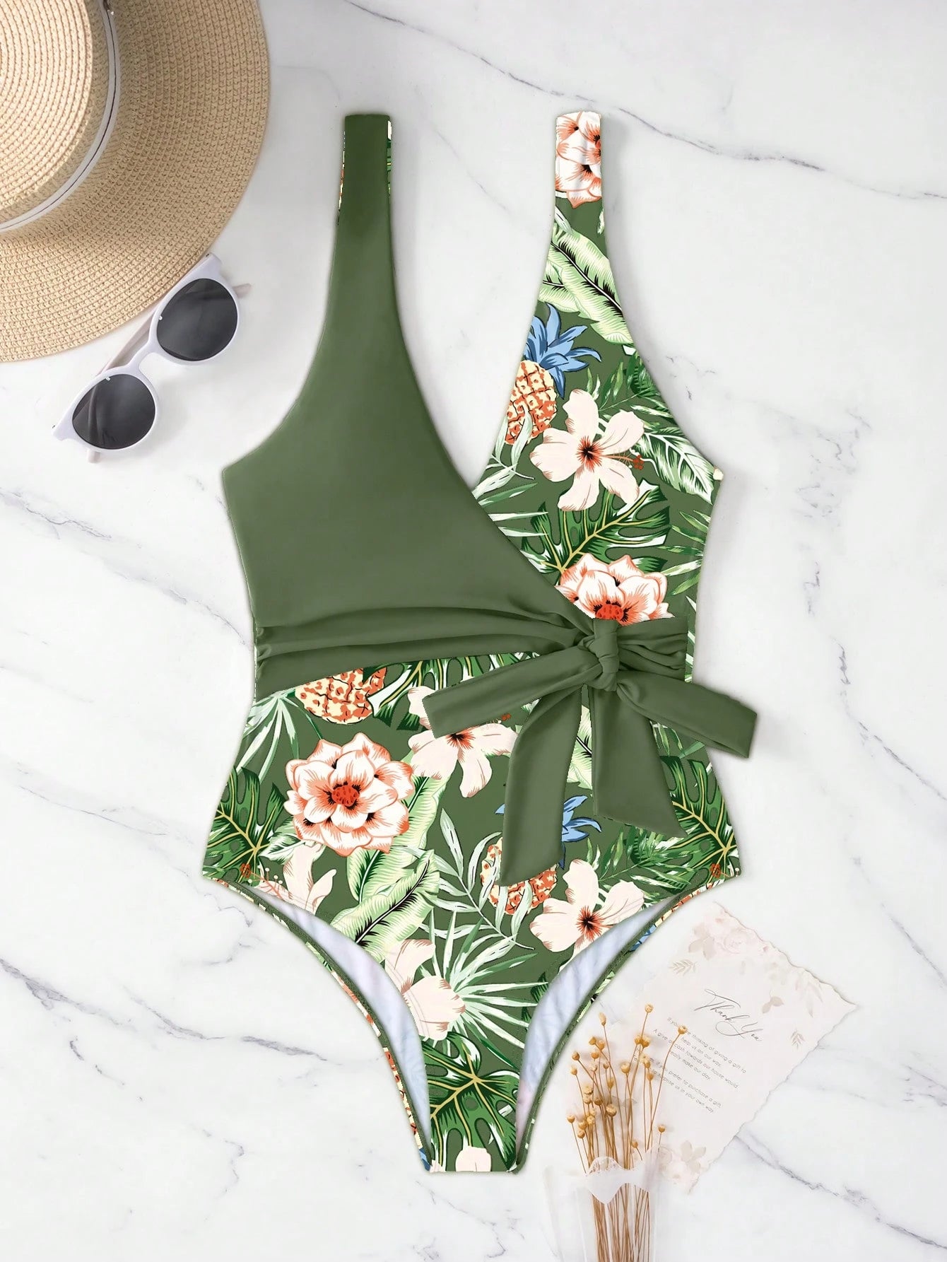 SHEIN Swim Maiô de Peça Única com Alça Destacável, Estampa Aleatória de Verão