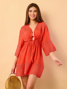 Vendedor IndicadoSAIDA DE PRAIA FEMININA KIMONO LACAMENTO MANGA LONGA