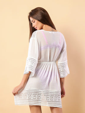 Vendedor IndicadoSAIDA DE PRAIA FEMININA KIMONO LACAMENTO MANGA LONGA