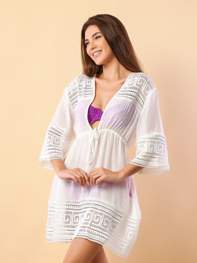 Vendedor IndicadoSAIDA DE PRAIA FEMININA KIMONO LACAMENTO MANGA LONGA