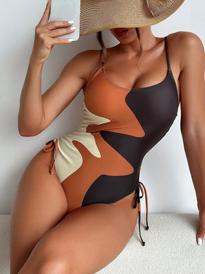 SHEIN Swim Maiô de bloco de cor com cordão lateral, traje de banho de verão na praia