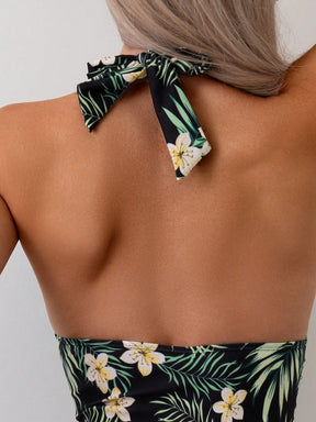 Swim Lushoire Fato de banho de uma peça estampa tropical sem encosto cabresto