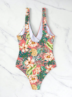 SHEIN Swim Maiô de Peça Única com Alça Destacável, Estampa Aleatória de Verão