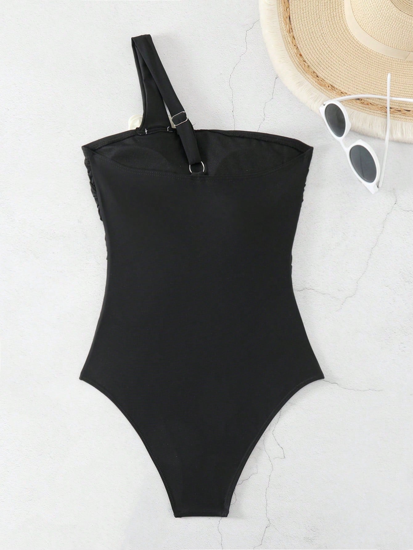 SHEIN Swim Maiô De Um Ombro Feminino Com Decoração De Flores Em 3d