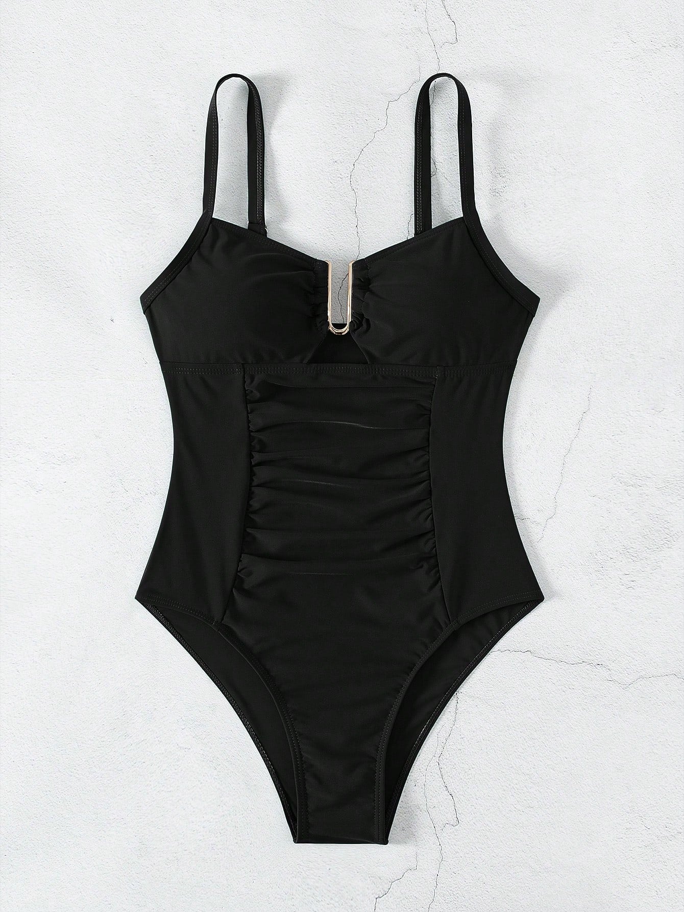 SHEIN Swim Maiô Feminino de Cor Sólida Com Decote em U e Recorte, Verão