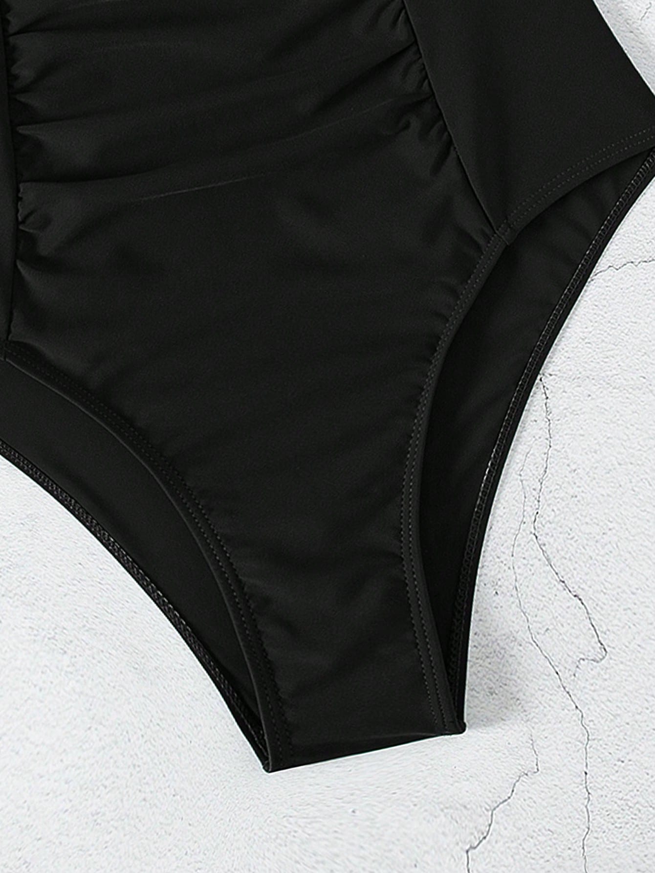 SHEIN Swim Maiô Feminino de Cor Sólida Com Decote em U e Recorte, Verão