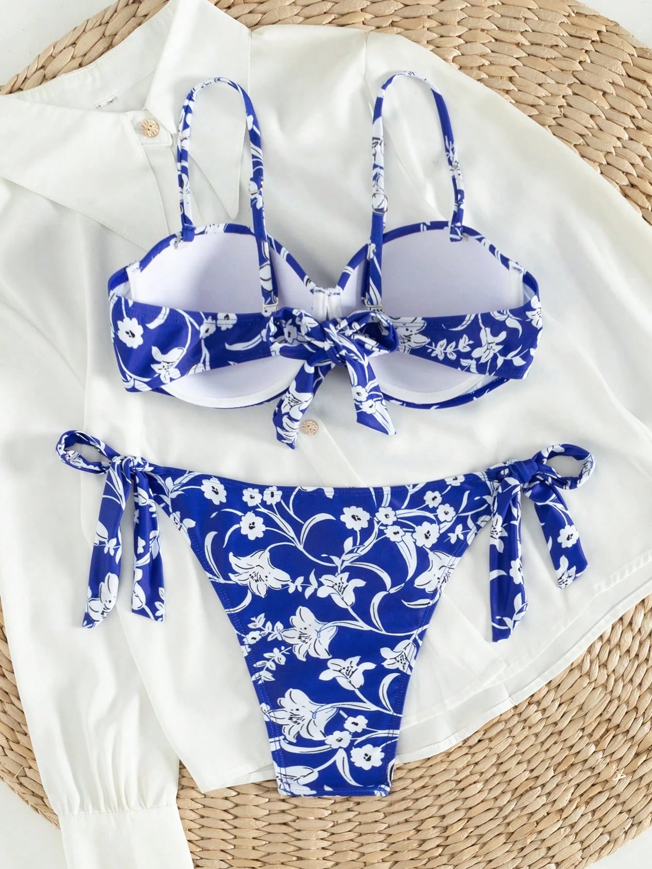 Swim Vcay Conjunto de Maiô Bikini Separado com Estampa Floral, Bojo e Push-Up para a Praia, Carnaval