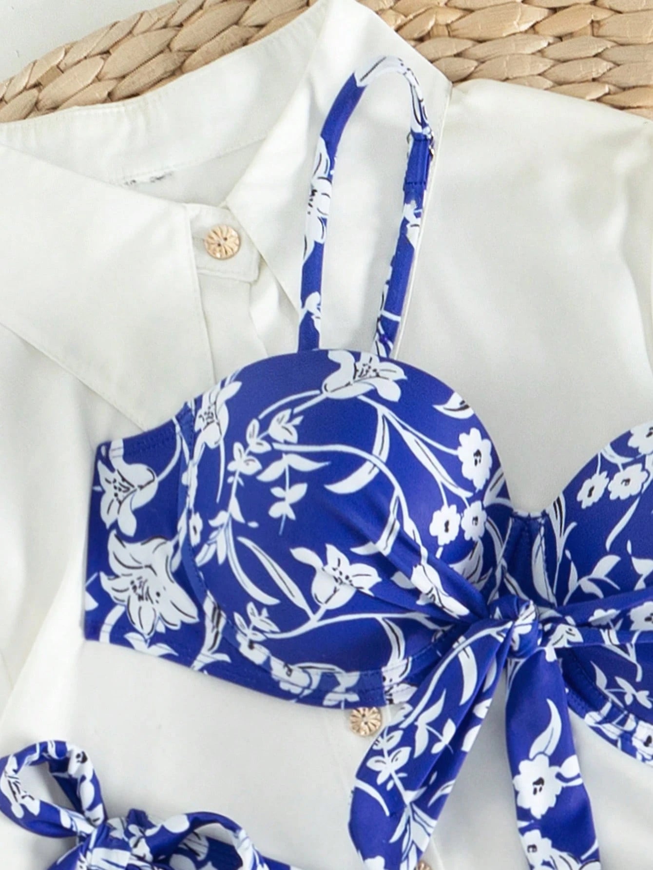 Swim Vcay Conjunto de Maiô Bikini Separado com Estampa Floral, Bojo e Push-Up para a Praia, Carnaval