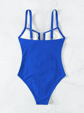 SHEIN Swim Maiô Feminino de Cor Sólida Com Decote em U e Recorte, Verão