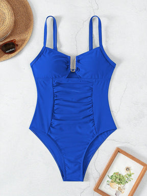 SHEIN Swim Maiô Feminino de Cor Sólida Com Decote em U e Recorte, Verão