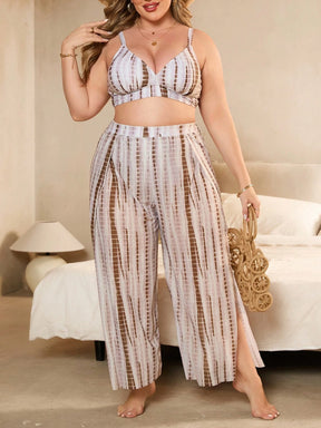 Swim Vcay Conjunto de Maiô Bikini com Três Peças Tie Dye Aleatório Tamanho Plus Size para Praia de Verão