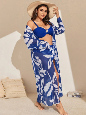 Swim Vcay Conjunto de Maiô Bikini Plus Size de 3 peças para Praia de Verão, Carnaval