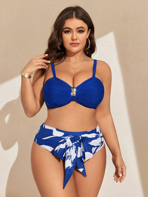 Swim Vcay Conjunto de Maiô Bikini Plus Size de 3 peças para Praia de Verão, Carnaval