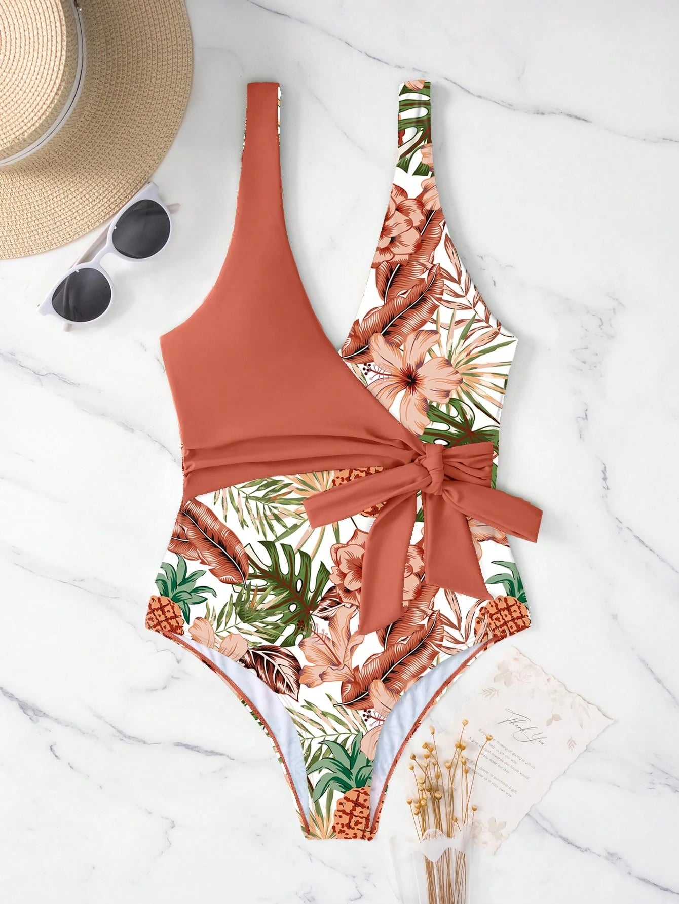 SHEIN Swim Maiô de Peça Única com Alça Destacável, Estampa Aleatória de Verão