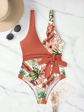 SHEIN Swim Maiô de Peça Única com Alça Destacável, Estampa Aleatória de Verão