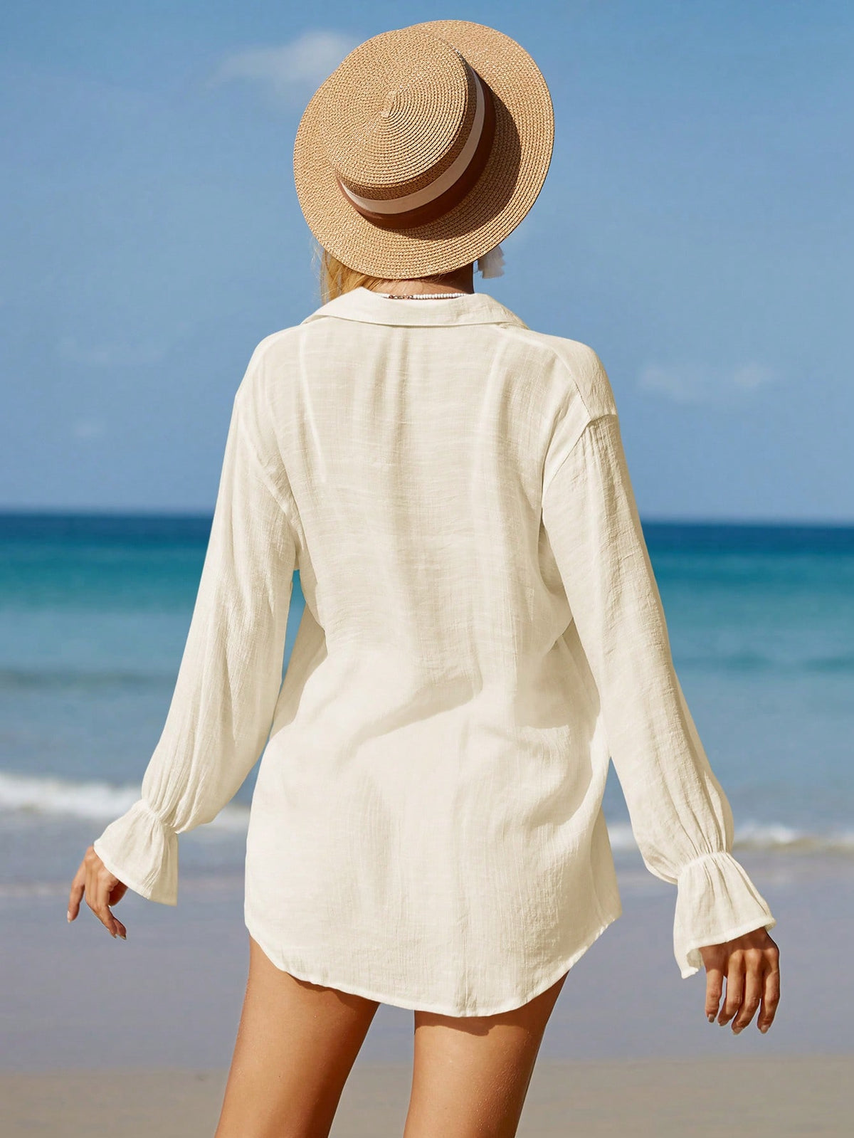SHEIN Swim Sólido Botão Frontal Conjunto De Cobertura