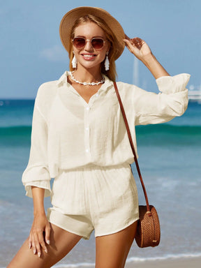 SHEIN Swim Sólido Botão Frontal Conjunto De Cobertura
