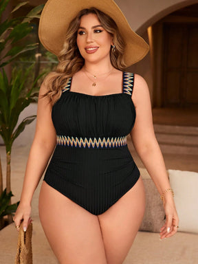 SHEIN Swim Curve Maiô Plus Size Com Tira Patchwork Em Uma Peça