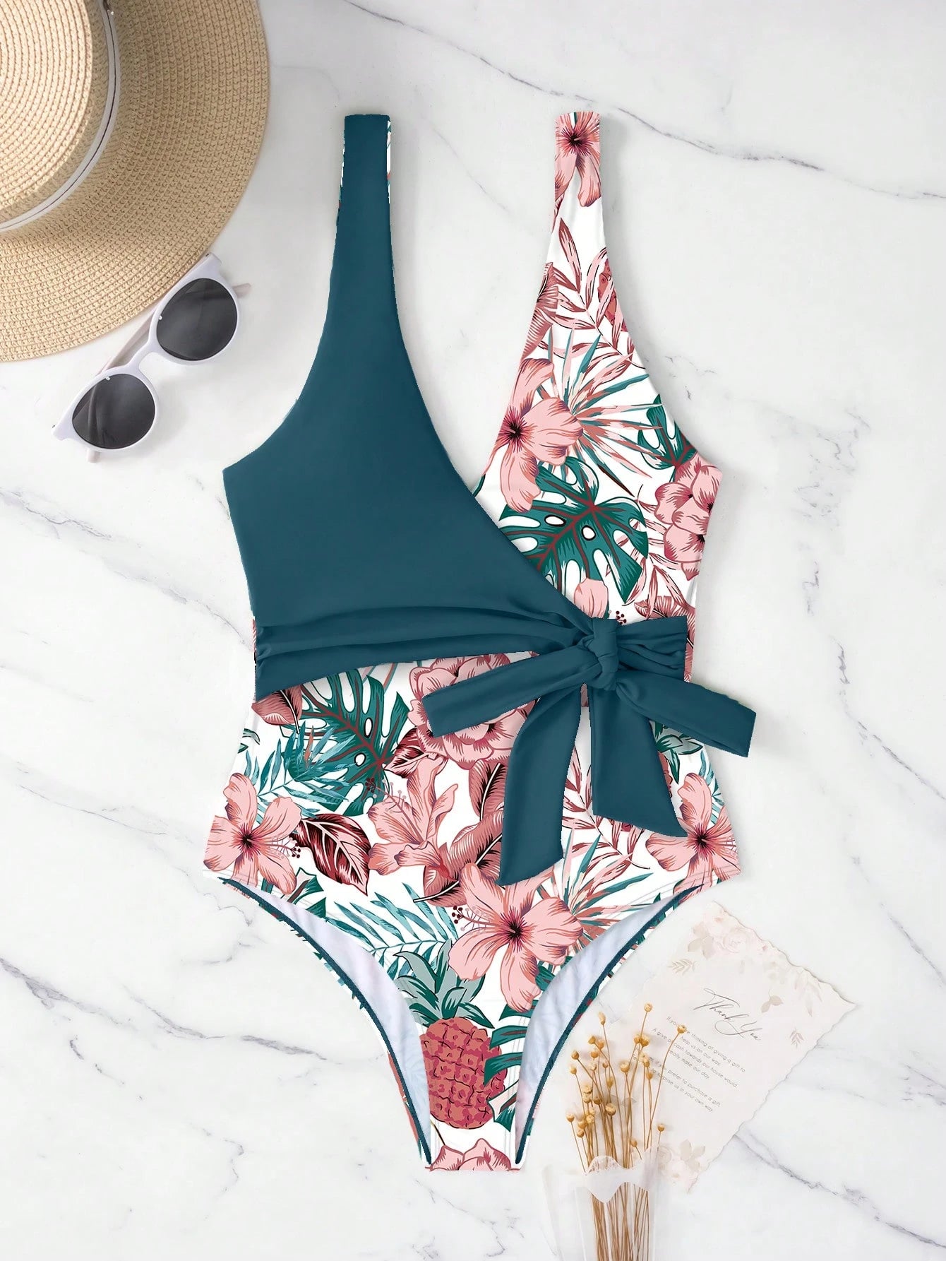 SHEIN Swim Maiô de Peça Única com Alça Destacável, Estampa Aleatória de Verão