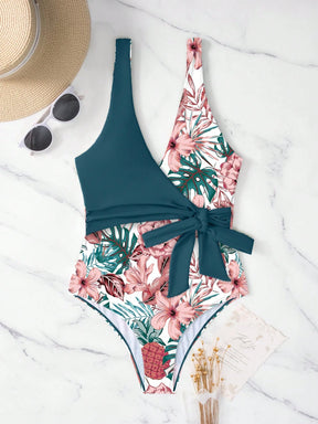 SHEIN Swim Maiô de Peça Única com Alça Destacável, Estampa Aleatória de Verão