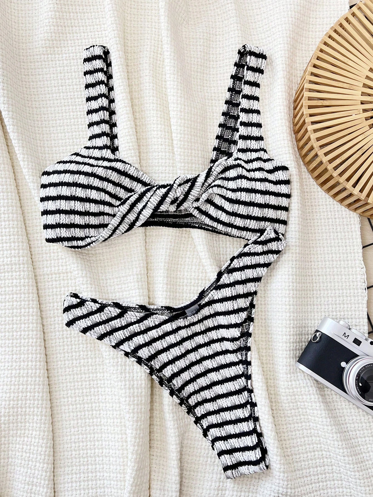 Swim Vcay Conjunto de Maiô Bikini Feminino Listrado de Duas Peças, Conjunto de Maiô Bikini Twist, Maiô, Traje de Praia de Verão, Praia de Verão
