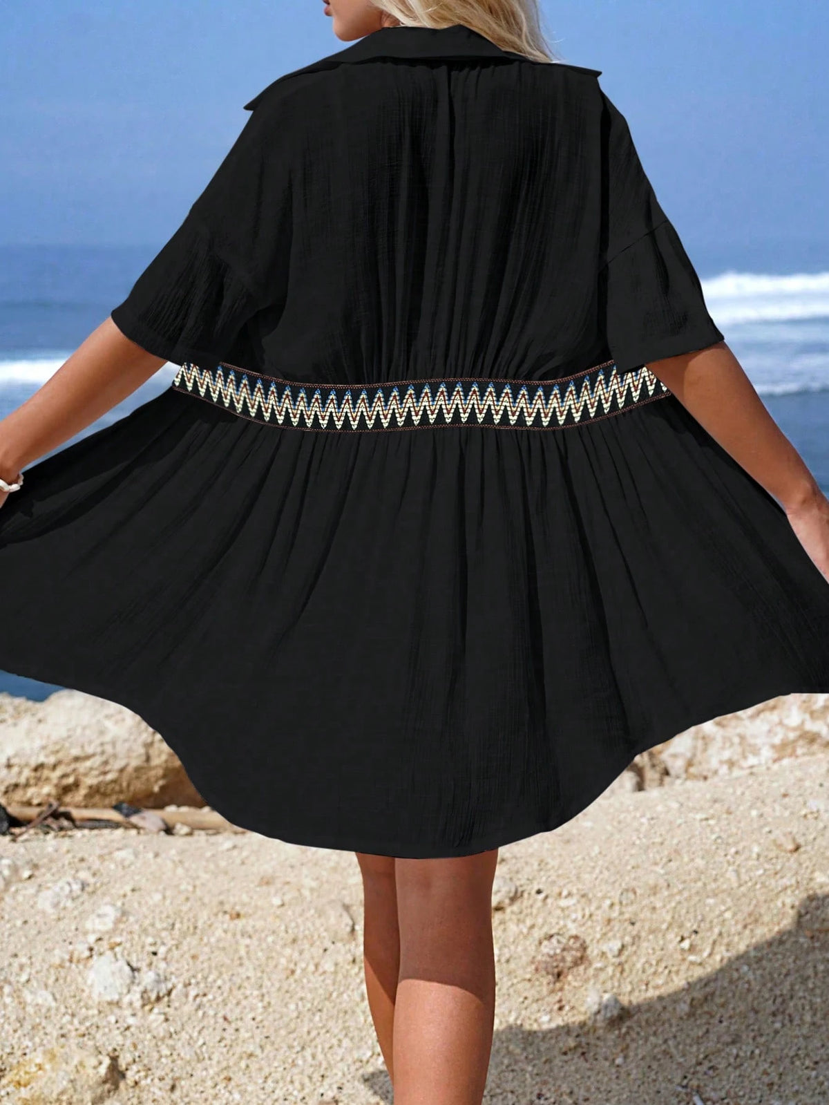 Swim Vcay Vestido De Cobertura De Cintura Com Fita Geométrica