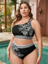 Swim Lushoire Conjunto de Maiô Bikini de Ombro Único Estampado para Mulheres Plus Size, Praia de Verão