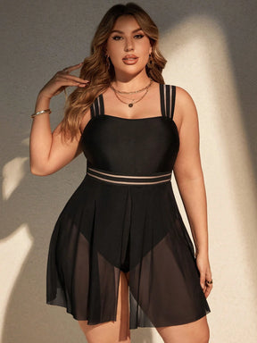 SHEIN Swim Curve Maiô de uma peça Plus Size para Praia com alça de camisole, Conjunto de 2 peças