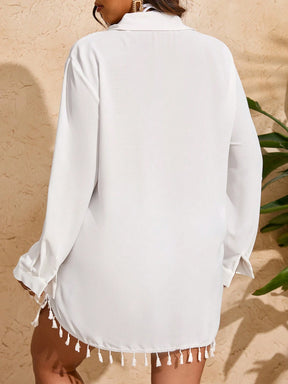Swim Vcay Roupa De Praia Capa para Praia com Bainha de Borla, Plus Size, Verão, Para Mulheres