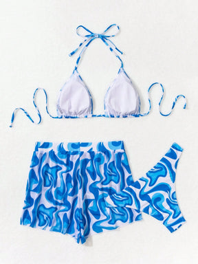 Swim Vcay 3 peças/Conjunto Maiô Bikini Impresso Aleatório para Praia/Férias