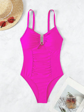 SHEIN Swim Maiô Feminino de Cor Sólida Com Decote em U e Recorte, Verão