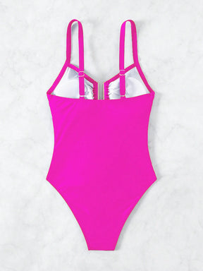 SHEIN Swim Maiô Feminino de Cor Sólida Com Decote em U e Recorte, Verão