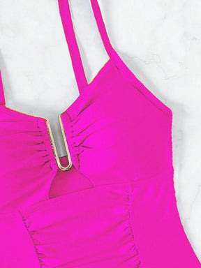 SHEIN Swim Maiô Feminino de Cor Sólida Com Decote em U e Recorte, Verão