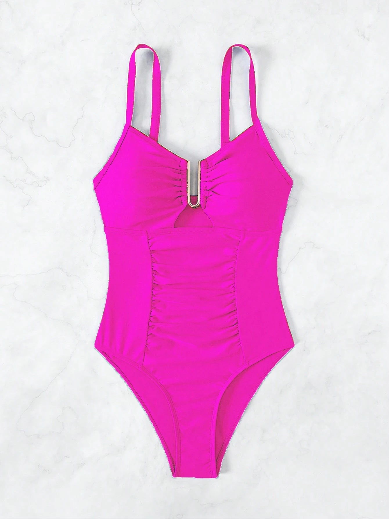 SHEIN Swim Maiô Feminino de Cor Sólida Com Decote em U e Recorte, Verão