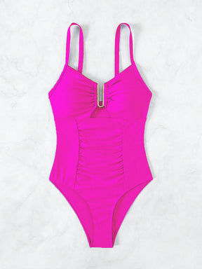 SHEIN Swim Maiô Feminino de Cor Sólida Com Decote em U e Recorte, Verão