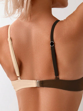 SHEIN Swim Conjunto de Bikini feminino com detalhe transversal em blocos de cores para o verão na praia