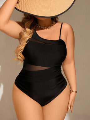 Swim Lushoire Maiô Feminino Plus Size Verão Praia com Splice em Mesh