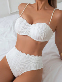Conjunto de Maiô Bikini Sexy Feminino para o Verão na Praia com tiras de ombro decoradas com pérolas falsas