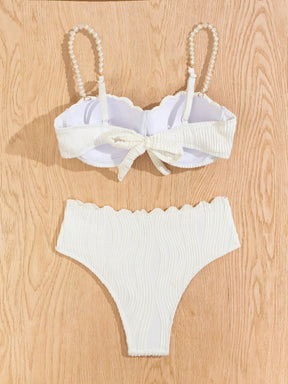 Conjunto de Maiô Bikini Sexy Feminino para o Verão na Praia com tiras de ombro decoradas com pérolas falsas