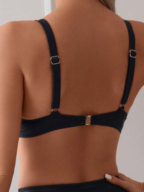 Swim Basics Conjunto de Maiô Bikini de duas peças com alças de costas recortadas em cor sólida, verão de praia