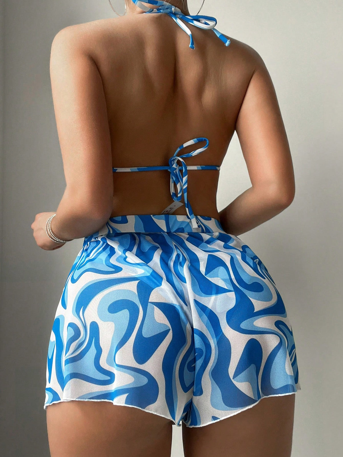 Swim Vcay 3 peças/Conjunto Maiô Bikini Impresso Aleatório para Praia/Férias