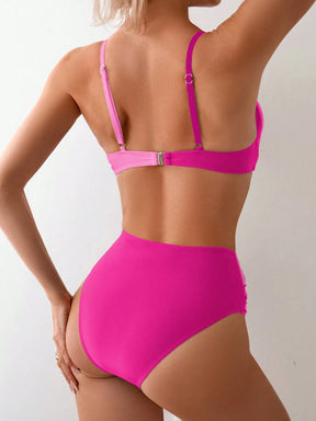 SHEIN Swim Conjunto de Bikini feminino com detalhe transversal em blocos de cores para o verão na praia