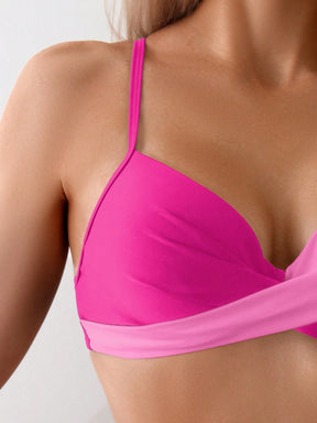 SHEIN Swim Conjunto de Bikini feminino com detalhe transversal em blocos de cores para o verão na praia